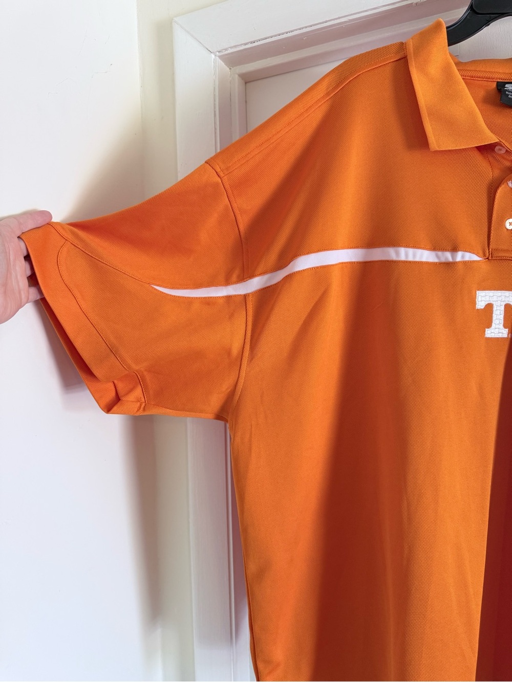 STARTER Orange Polo with White Chest Stripe and 'T' Embroidery - Picture 3 of 7